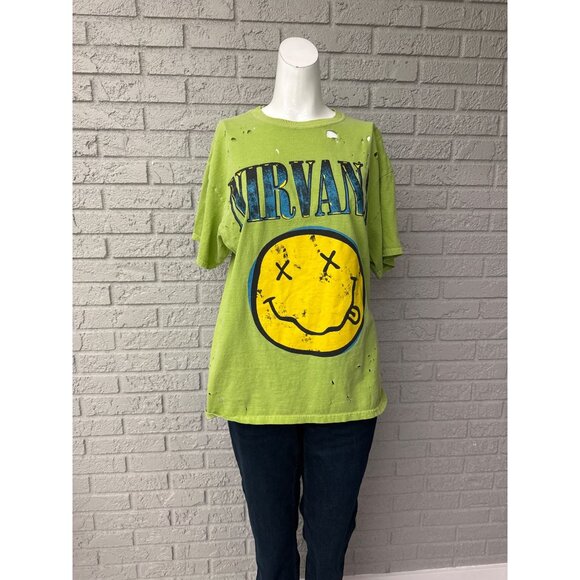 Nirvana Women Green Distressed  Short Sleeve T-Shirt Size M - Picture 1 of 7